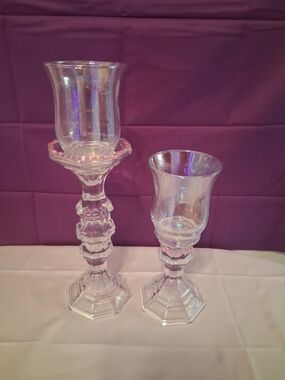 Crystal Clear Glass Candle Holders - Set of 2